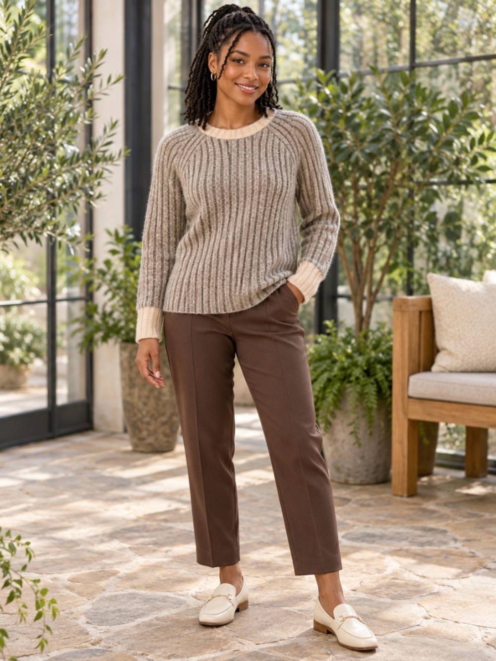Amazon’s WIHOLL Ribbed Crewneck Sweater in Beige